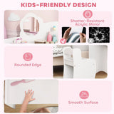AIYAPLAY Kids Dressing Table with Mirror and Stool – 2-in-1 Vanity Table with Shelves for Ages 3-8, White