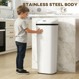 HOMCOM 50L Stainless Steel Sensor Bin with Bag-Fixing Ring – Slim Hands-Free Kitchen Waste Bin, White