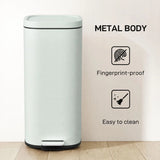 HOMCOM 30L Pedal Kitchen Bin with Soft-Close Lid and Removable Bucket – Compact Metal Rubbish Bin, Green