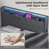 HOMCOM 4ft6 Double Ottoman Bed Frame with Hydraulic Storage, RGB LED Lights and USB Charging – Grey