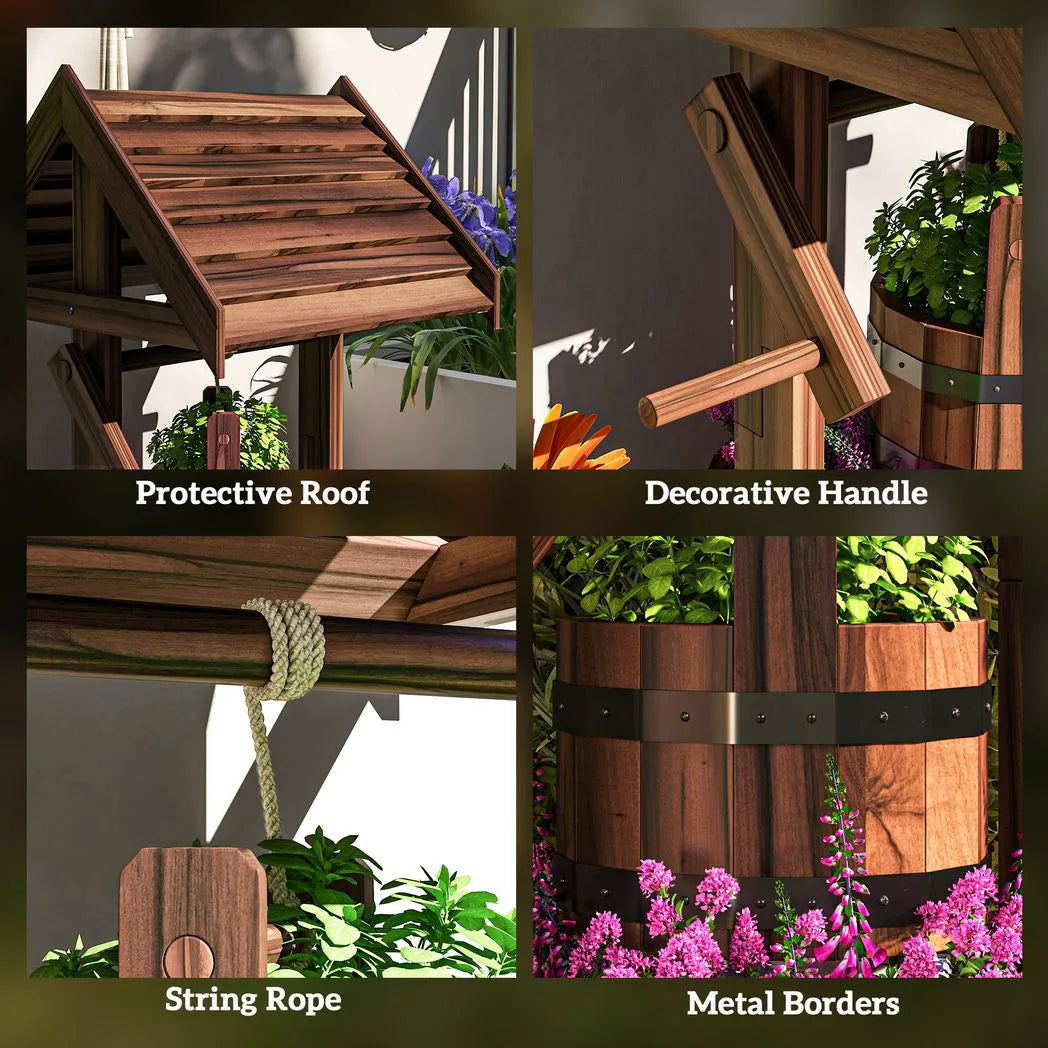 Outsunny Wood Wishing Well for Outside with Hanging Bucket
