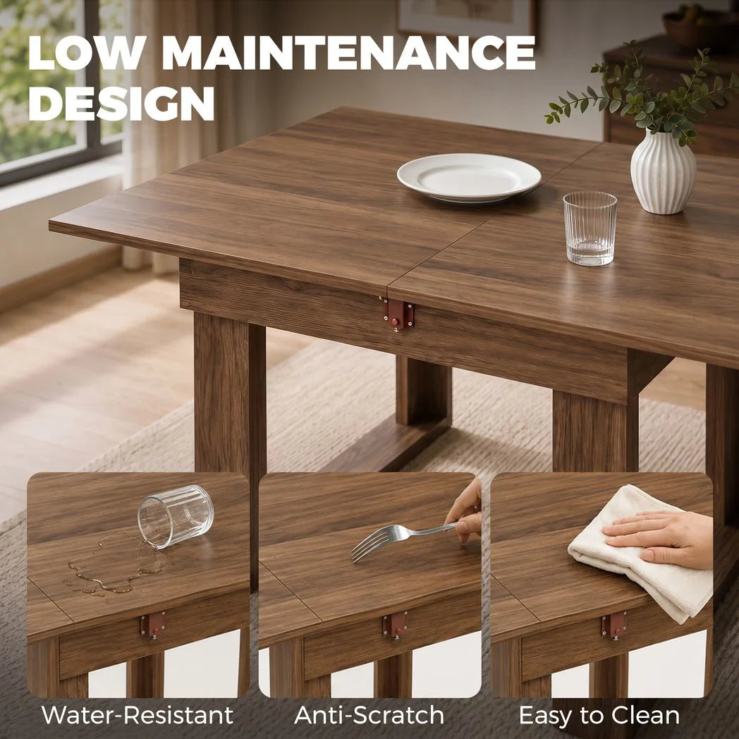 HOMCOM Folding Dining Table with Under-Table Storage – Extendable Kitchen Table for 4, Grey Wood Effect