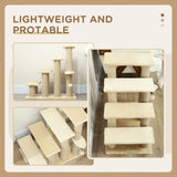 PawHut 4-Step Cat Stairs with Scratching Posts, Platform and Toy Ball – Pet Steps, Beige