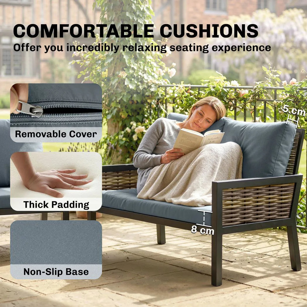 Outsunny 4-Seater Rattan Garden Furniture Set with 2 Armchairs, Loveseat & Coffee Table – Cushioned, Grey
