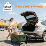 Outsunny Folding Festival Trolley on Wheels, 80L Compact Camping Cart with Adjustable Handle, Green