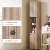 HOMCOM 6-Tier Tall Bathroom Cabinet with Fluted Doors & Adjustable Shelves – Slim Nordic Storage, Natural