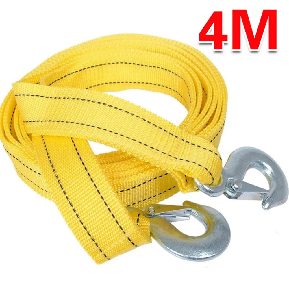 Heavy Duty 4m Car Tow Rope with Hooks, 3 Ton Nylon Recovery Strap – Fluorescent Yellow for Van and Road Recovery