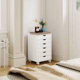 HOMCOM 6-Drawer Vertical File Cabinet with Quiet Runners & Lockable Wheels – Mobile Under Desk Storage, White