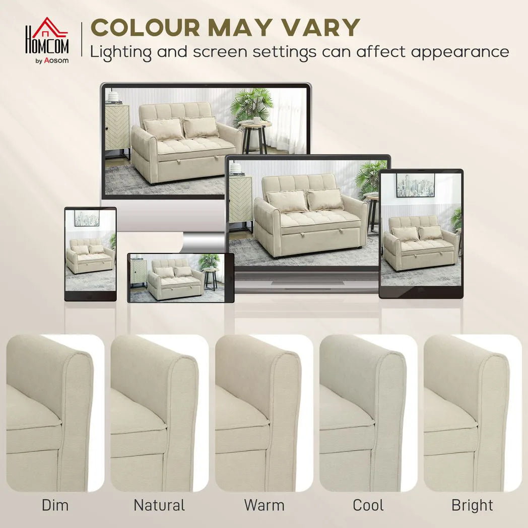 HOMCOM 2 Seater Sofa Bed with Click-Clack Backrest and 2 Pillows – 3-in-1 Convertible Sleeper Sofa, Light Brown