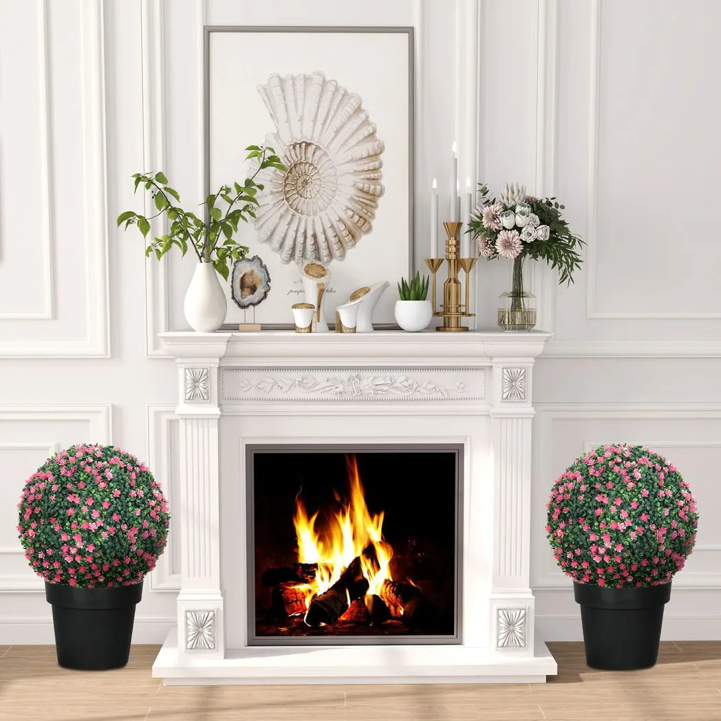 HOMCOM Set of Two Artificial Boxwood Balls Plants – Pink