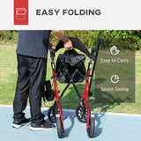HOMCOM Folding Rollator Walker with Seat, Padded Backrest & Adjustable Handles – Lightweight Walking Frame, Red
