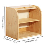 2-Tier Bamboo Bread Bin with Roll Top Lid and Sliding Door – Kitchen Food Storage Box with Food Clip
