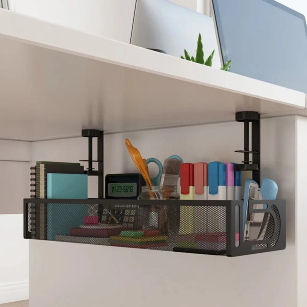 Under Desk Cable Management Tray, 39 x 12 x 7cm Iron Mesh Cord Holder – Office & Home Cable Organiser, Black