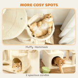 PawHut 170cm Large Cat Tree with 7 Scratching Posts, Tunnel, 2 Condos, Hammock & Perch – Cat Tower, Beige
