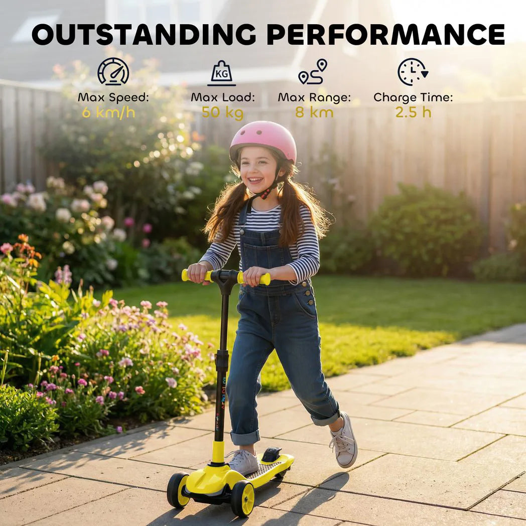 AIYAPLAY Foldable Three-Wheel Electric Scooter with LED Lights, Adjustable Handlebar – Kids Ages 6-10, Yellow