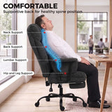 HOMCOM Heavy Duty Office Chair with Lumbar Support, Spring Cushion and Footrest, 180kg – Reclining Linen Desk Chair, Black