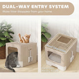 PawHut Cat Litter Box with Lid, Slide-Out Drawer and Scoop – Odour Control, Anti-Splashing, Khaki