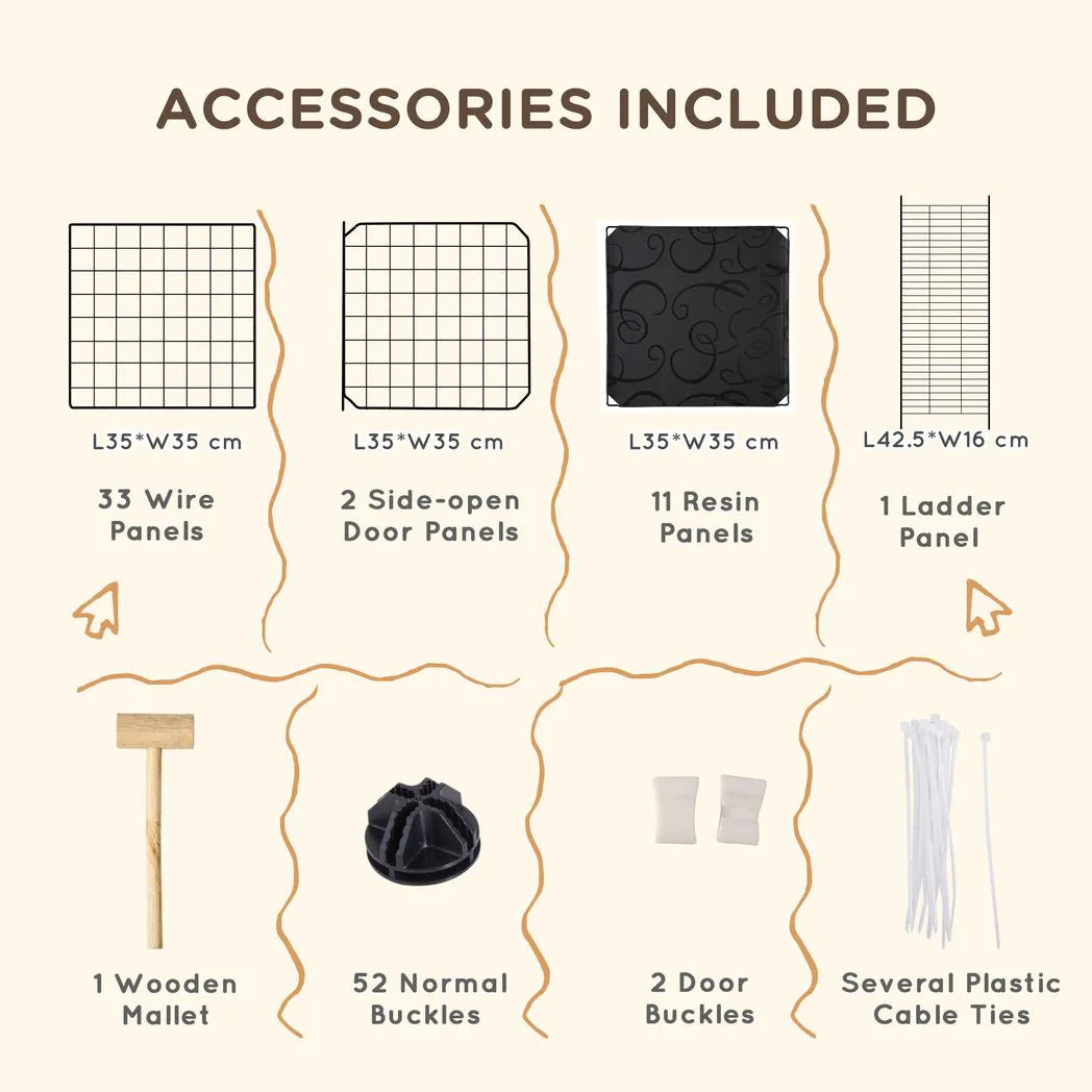 PawHut Small Animal Playpen with Door – Metal Mesh Cage for Guinea Pigs and Rabbits, 175cm, Black