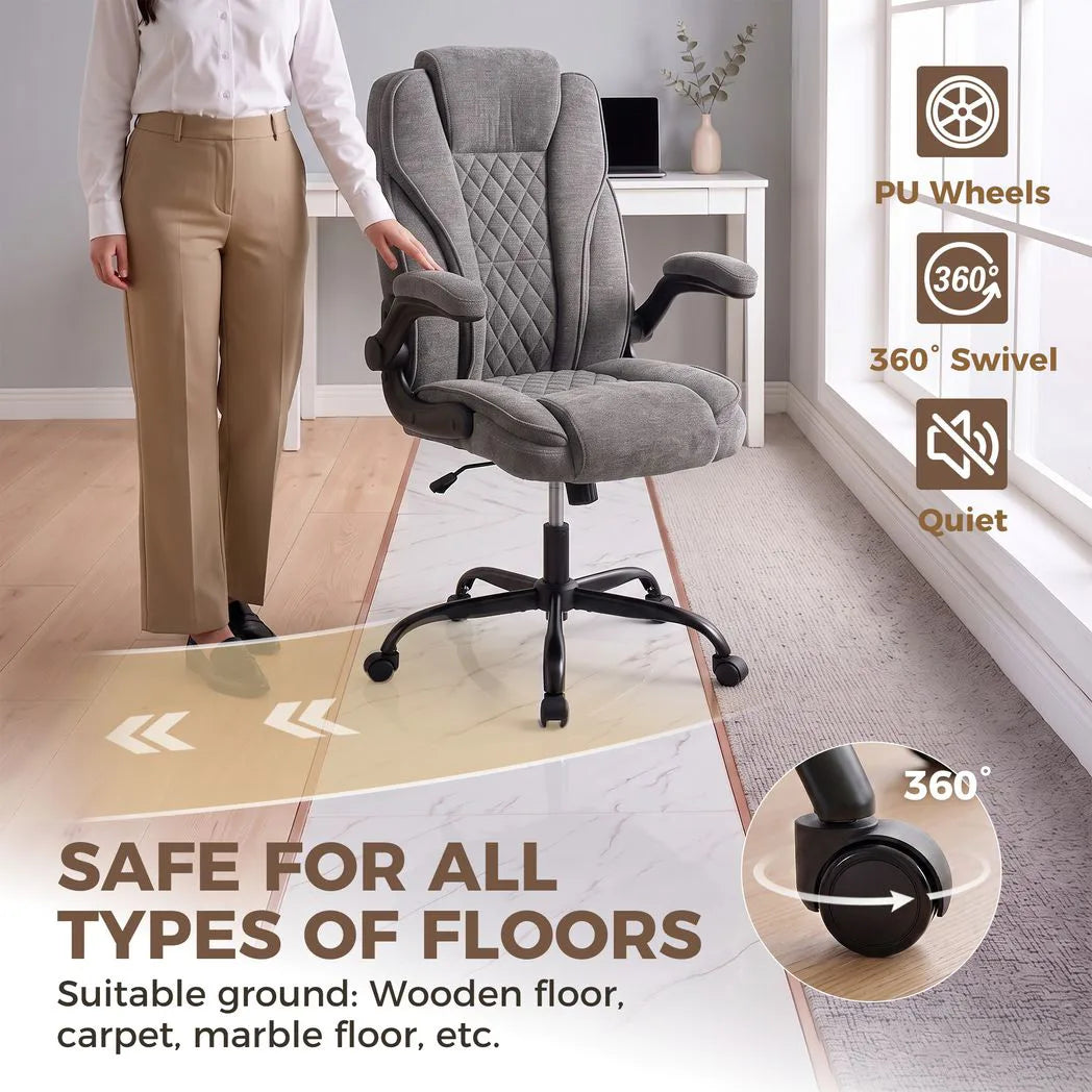 HOMCOM Ergonomic Office Chair with Flip-up Armrests & Pocket Springs – Swivel Rocking Desk Chair, Dark Grey