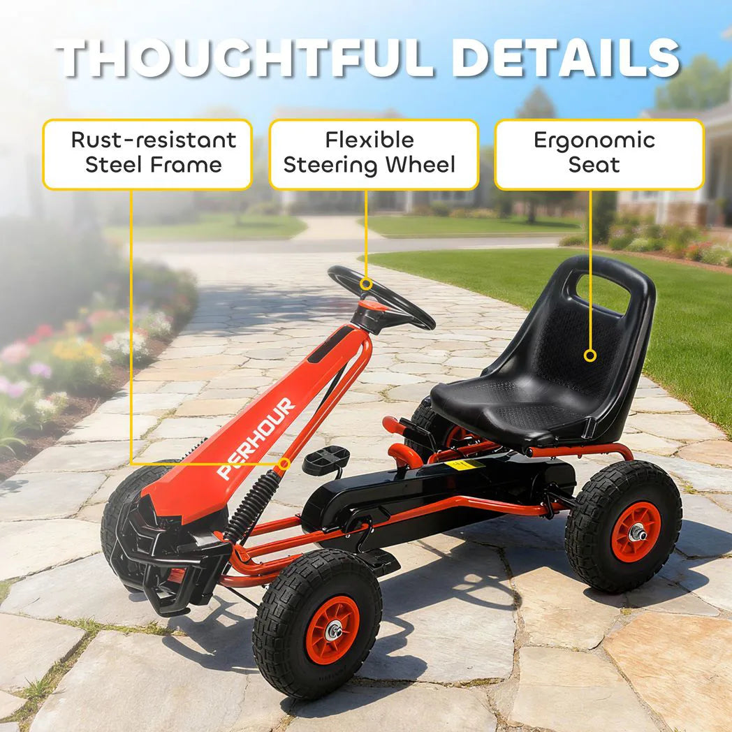 AIYAPLAY Kids Pedal Go Kart with Adjustable Seat, EVA Tyres, Handbrake & Clutch – Ride-On for Ages 3-8, Red