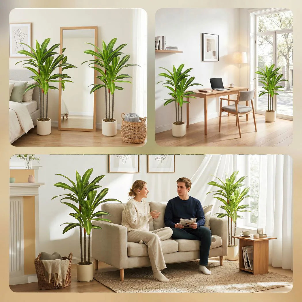 HOMCOM 90cm Artificial Dracaena Tree with Bendable Trunks – Lifelike Faux Plant in White Pot, Green