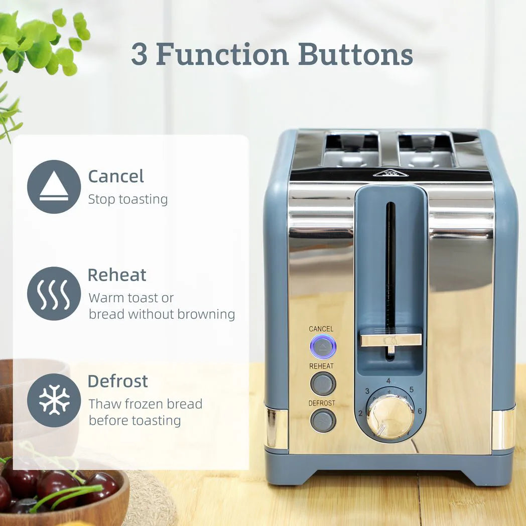 HOMCOM Sleek Textured Kettle and 2-Slice Toaster Set with 3000W 1.7L Rapid-Boil Kettle, 7-Level Toaster – Blue