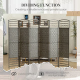 HOMCOM 4 Panel Folding Privacy Screen with Pine Wood Frame – Hand-Woven Room Divider, Dark Grey