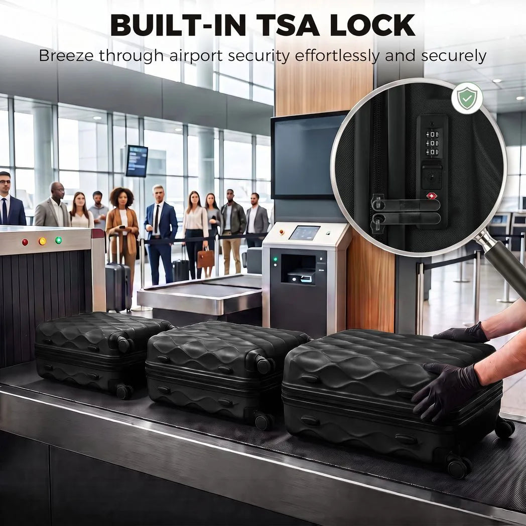 HOMCOM 3-Piece Hard Shell Suitcase Set with TSA Lock & Spinner Wheels – 20/24/28 Inch Carry On & Checked Luggage, Black