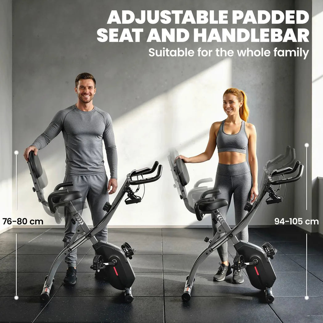 SPORTNOW 4-in-1 Folding Exercise Bike with Resistance Bands, 8-Level Magnetic Resistance & Bluetooth App, Black