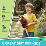 AIYAPLAY Stick Horse with Wooden Wheels, Galloping and Neighing Sounds, Grip Handle – 95 cm, Brown