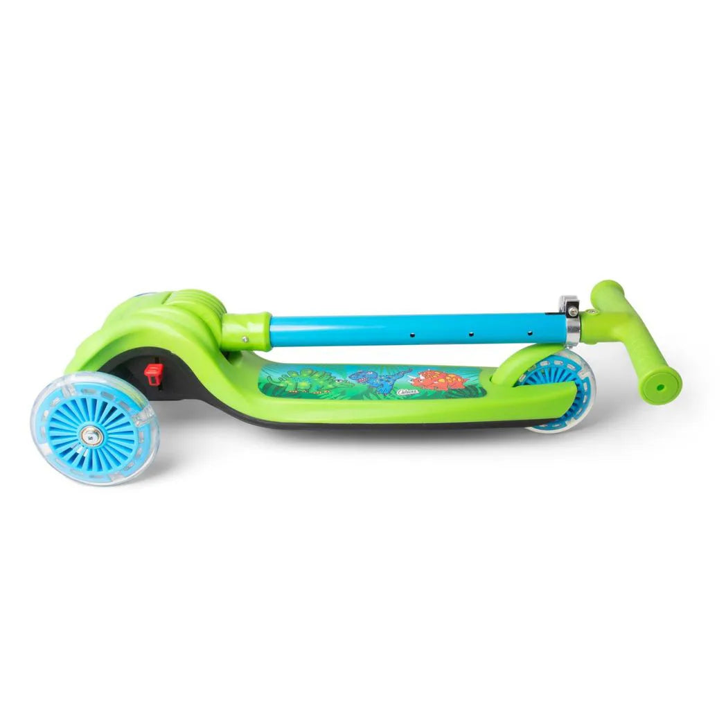 Ozbozz Dinosaur Trail Twister Folding Scooter with 3 Light-Up Wheels – Kids Outdoor Ride-On, Green