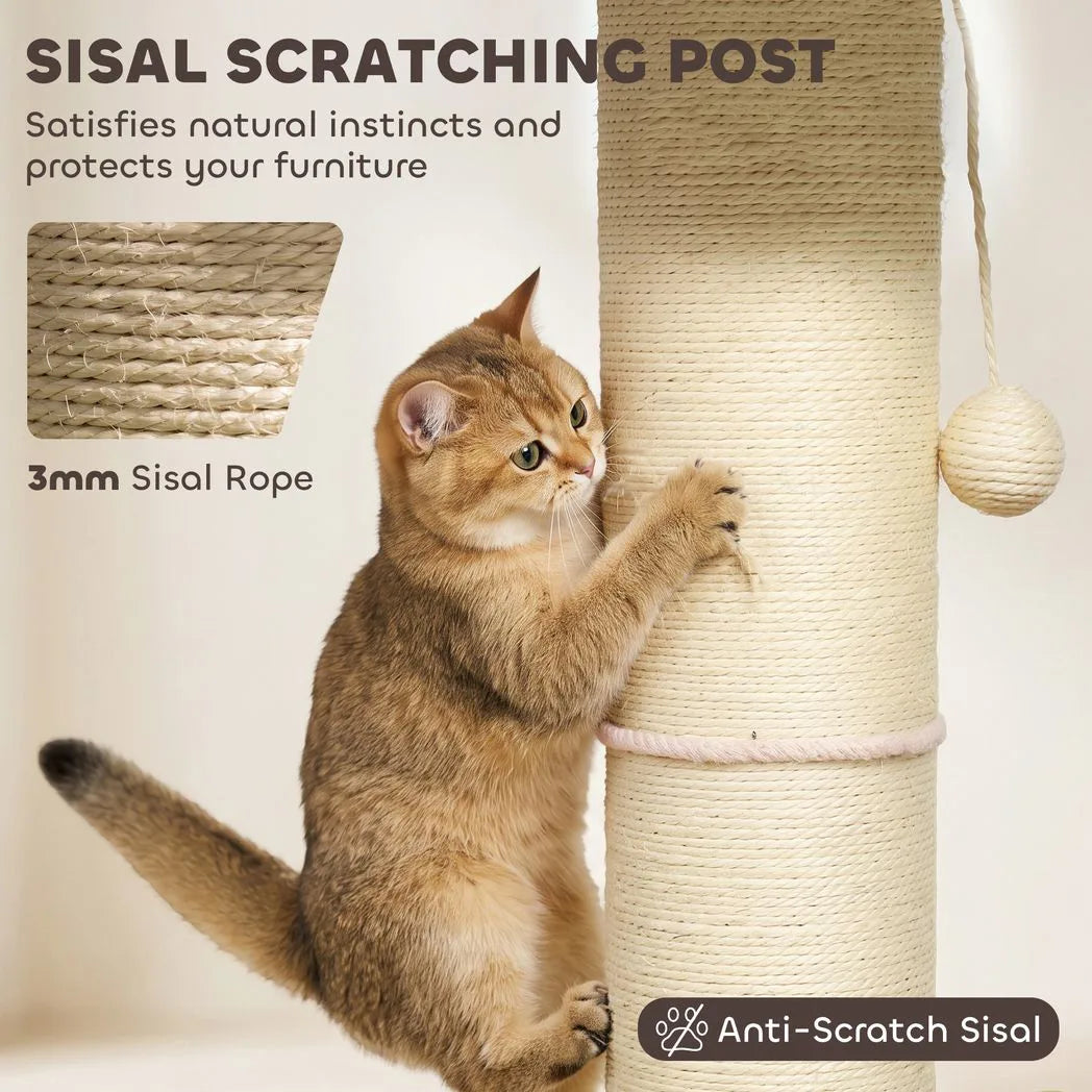 PawHut Flower Cat Tree with Thick Sisal Scratching Post, Dangling and Spring Balls – Compact Activity Centre