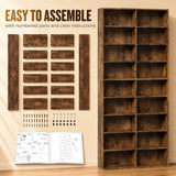 HOMCOM CD Storage Tower for 640 CDs or 360 DVDs with 14 Adjustable Shelves – Tall Narrow Media Rack, Rustic Brown
