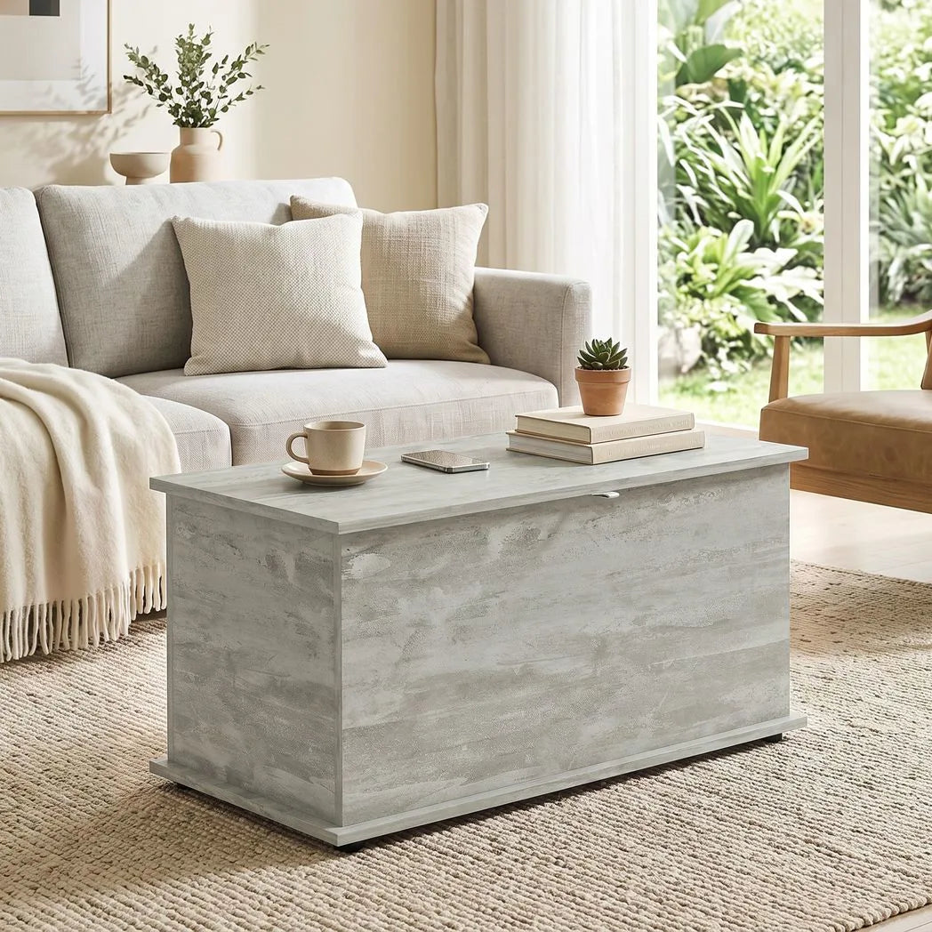HOMCOM 102L Storage Chest & Blanket Box with Safety Hinged Lid, 80 x 40 x 45 cm – Grey