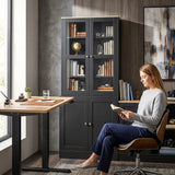 HOMCOM Modern Bookcase Display Cabinet with Glass Doors & Adjustable Shelves – Storage Unit, Black