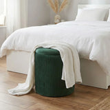 HOMCOM Velvet Round Storage Ottoman with Flip Lid & Marble-Effect Top – 45cm Footstool, Dark Green