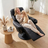HOMCOM PU Leather Manual Recliner Armchair with 360° Swivel, Footrest and Cup Holder – Living Room Chair, Black