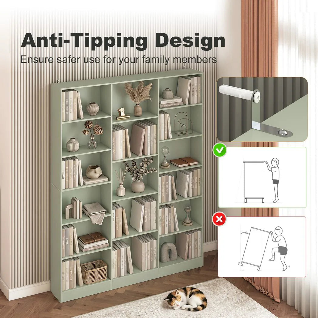 HOMCOM 17-Cube Bookcase with Adjustable Shelves and Anti-Tipping Hardware – Tall Open Storage Bookshelf