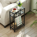 HOMCOM 3-Tier Narrow Side Table with Tempered Glass Shelves – Slim End Table for Small Spaces, Black