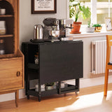 HOMCOM Drop Leaf Dining Table for 2–4 People with Open Shelves and Wheels – Folding Kitchen Table, Black