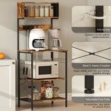 HOMCOM Kitchen Storage Rack with Power Outlets, USB Chargers and Hooks – Bakers Rack, Coffee Station, Rustic Brown