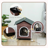 PawHut Insulated Outdoor Cat House with Elevated Base and Cushion – Water-Resistant Cat Shelter, Red-brown