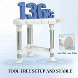 HOMCOM Corner Shower Stool with Storage Shelf, Aluminium Frame and HDPE Seat – Height Adjustable Chair, White