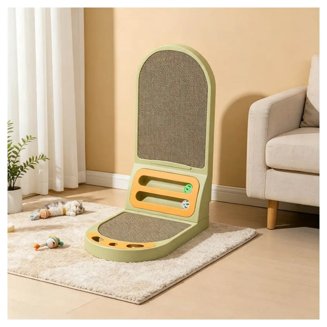 L-Shaped Cat Scratcher Board with Bell Ball Toys – Thickened Double-Sided Scratching Pad and Lounge Bed