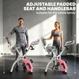 SPORTNOW 4-in-1 Folding Exercise Bike with Resistance Bands, 8-Level Magnetic Resistance & Bluetooth – Home Cardio, Pink