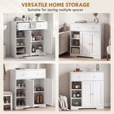 HOMCOM Freestanding Bathroom Floor Cabinet with Drawer, Double Doors and Open Shelves – Nordic Storage Unit, White