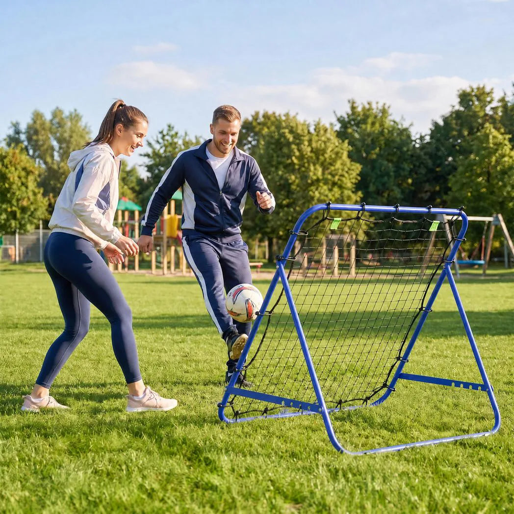 HOMCOM Adjustable Football Rebounder Net with Steel Frame – Kickback Training Target for Teens & Adults, Blue