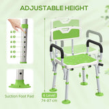 HOMCOM Height Adjustable Shower Chair with Back, Arms & Padded Seat – Bath Aid for Elderly and Disabled, Green