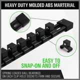 CASOMAN 6-Piece Socket Organiser Set for 1/4", 3/8" and 1/2" Drives – Wall-Mount ABS Socket Rails
