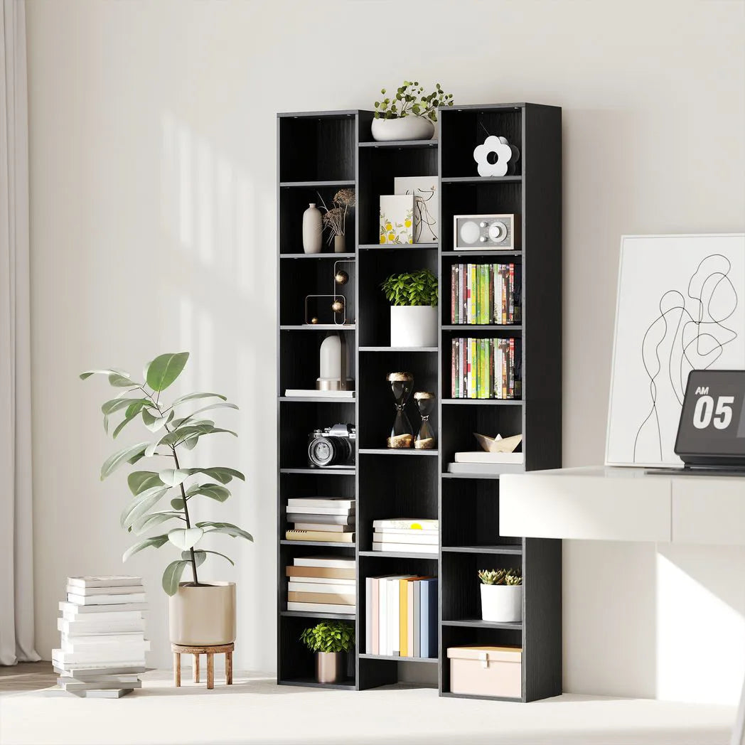 HOMCOM 21-Compartment Tall Bookshelf with 10 Adjustable Shelves and Anti-Tipping Hardware – Black